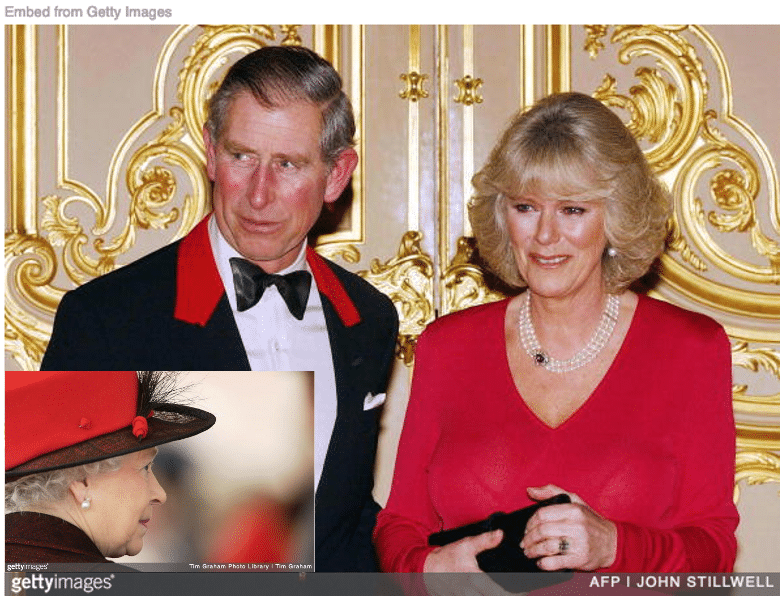 Charles and Camilla engagement with queen inset