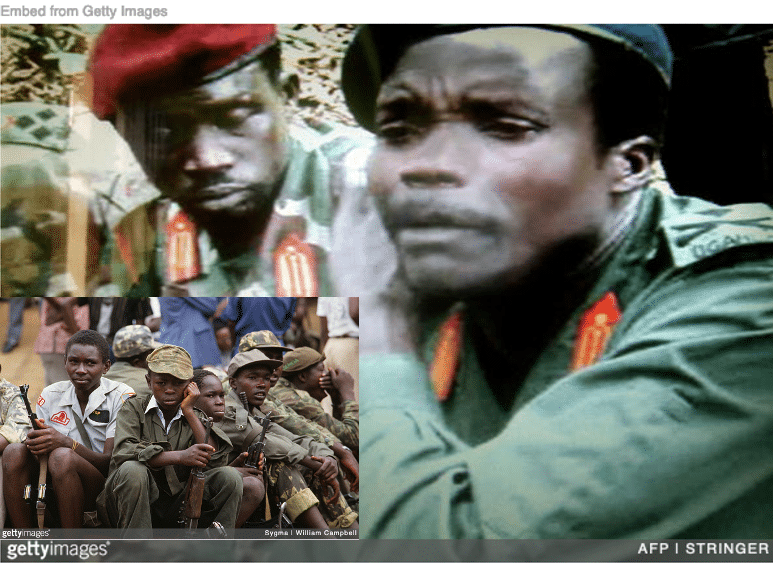 Joseph Kony and his Lord's Resistance Army with child