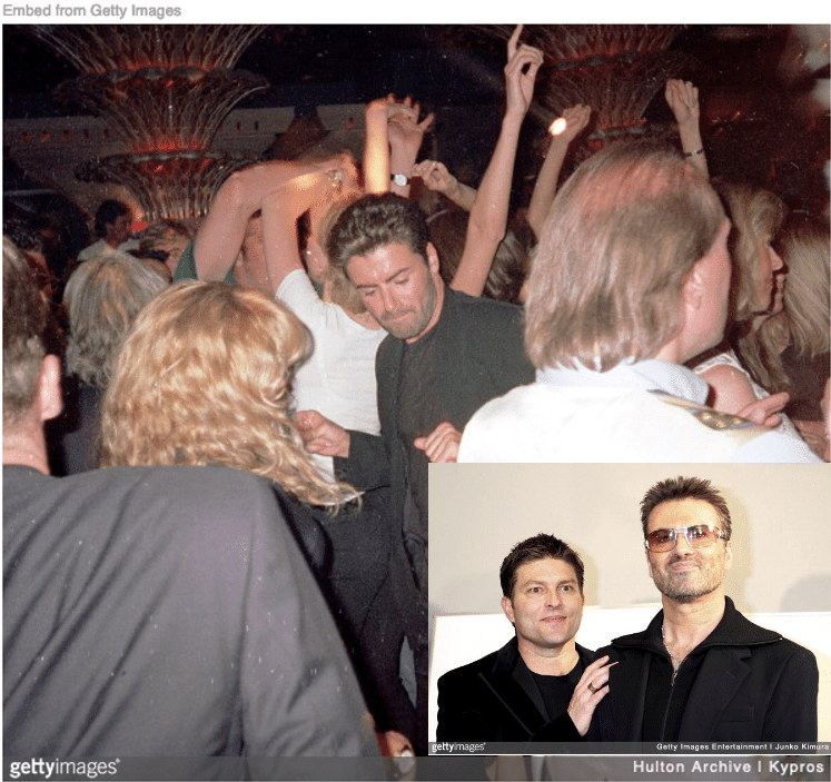 George Michael dancing with ladies and posing with gay lover