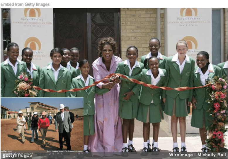 Oprah cutting ribbon for her school for girls in Africa