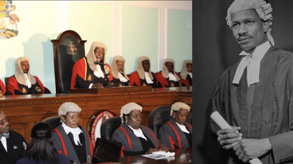 image of Black lawyers wearing white wigs in the Bahamas