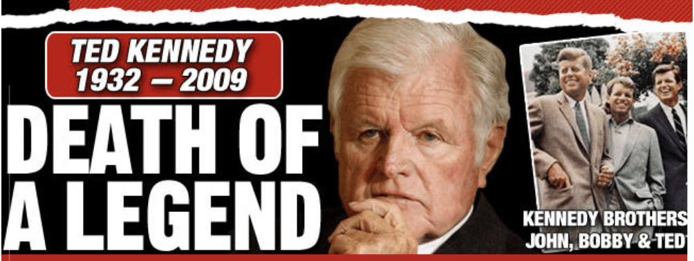 front page announcing the death of Sen. Ted Kennedy