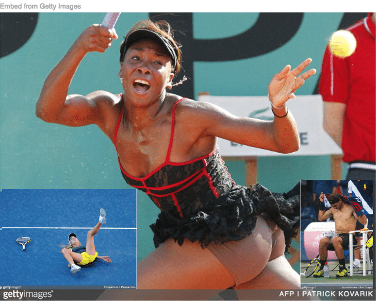 Venus Williams on court with skimpy outfit with Rafa Nadal and Caroline Wozniacki inset
