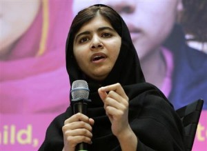 Malala Yousafzai speaks during a news conference with World Bank President Jim Yong Kim, celebrating International Day of the Girl in Washington