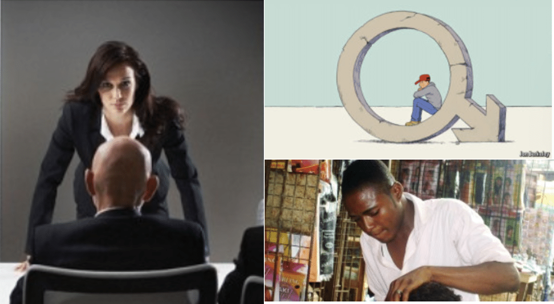 Woman as the boss, men as unemployed or homemaker at home