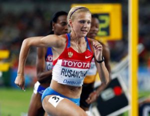 Rusanova of Russia competes during the woman's 800 metres semi-final heat 1 at the IAAF World Championships in Daegu