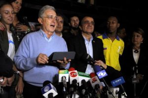 Colombia's former President Alvaro Uribe during a press conference after the nation voted "No" in a referendum on a peace deal between the government and FARC rebels, in Rionegro