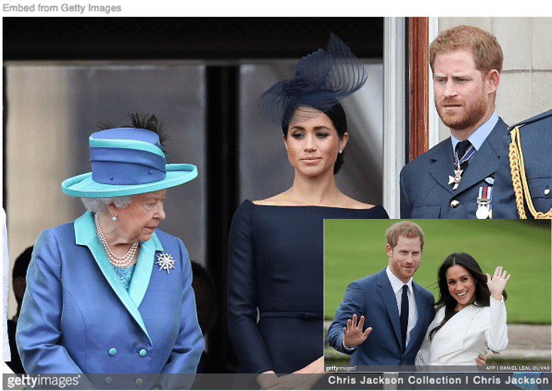 Queen on balcony with Harry and Meghan