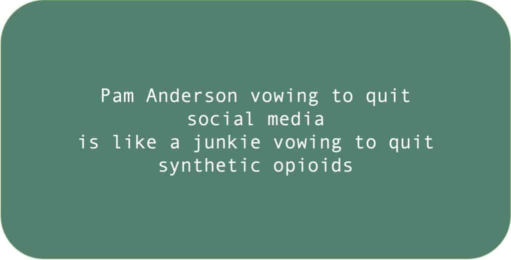 Pam Anderson vowing to quit social media is like a junkie vowing to quit synthetic opioids.