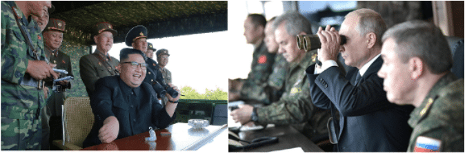 Vladimir Putin watching military exercises