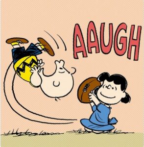 charlie brown and lucy with football gag