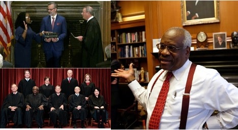 montage of Supreme Court justices, swearing in of Ketanji Brown Jackson, and Clarence Thomas