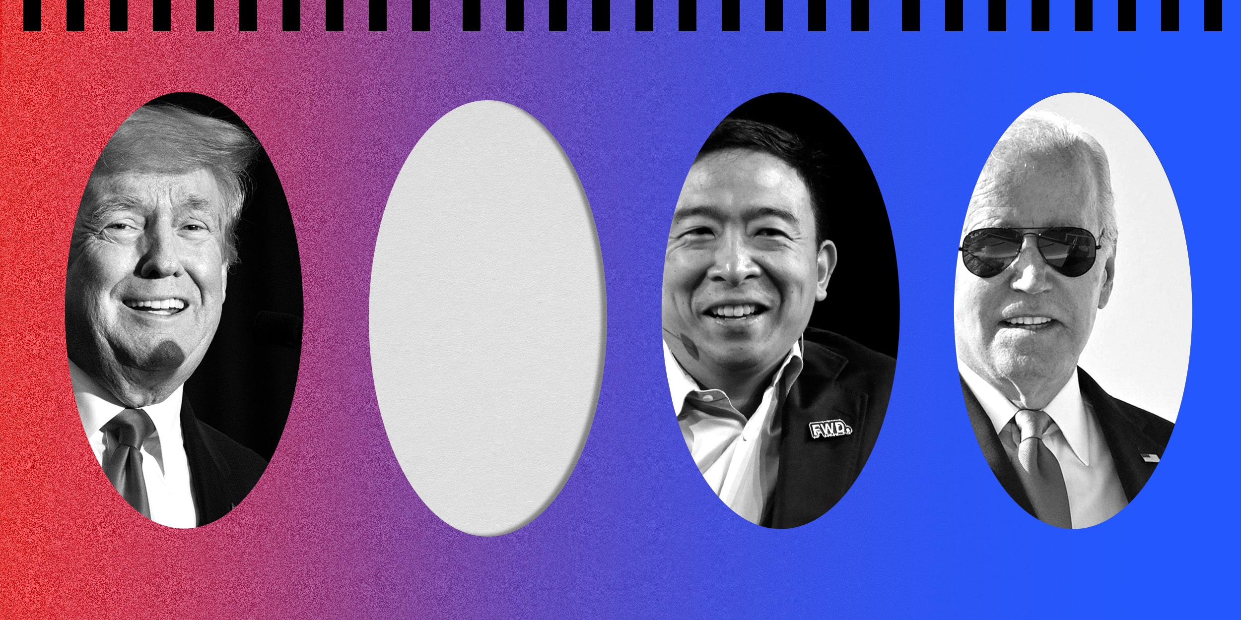 Andrew Yang with Donald Trump and Joe Biden with open space for another third party candidate
