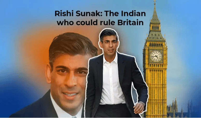 rishi sunak superimposed in front of big ben with caption as indian who could rule britain