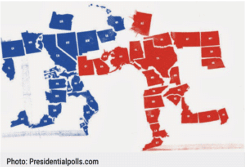 Red states vs blue states as two robotic boxes in a ring