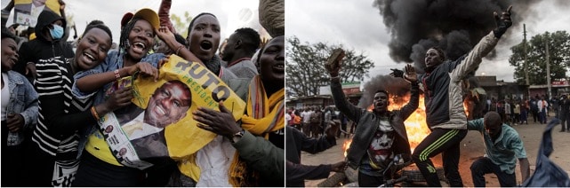 Ruto supporters celebrate Odinga supporters protest election results