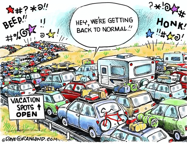 Labor Day cartoon showing traffic jam
