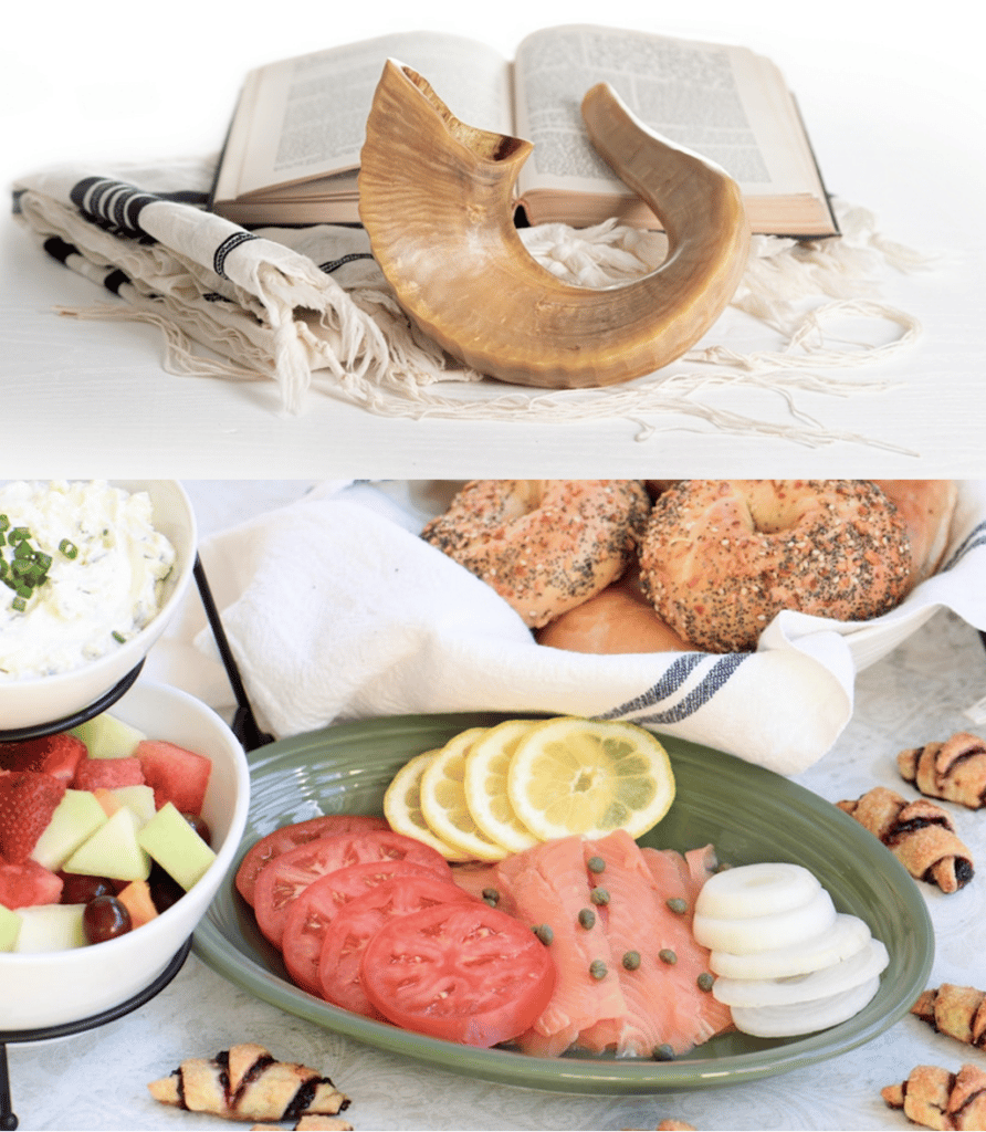 Torah horn with spread to break the Yom Kippur fast