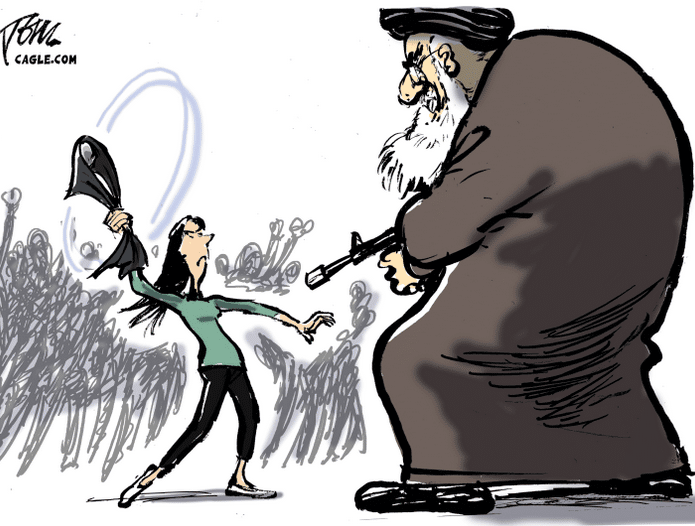 Cartoon of women in Iran leader protests against regime