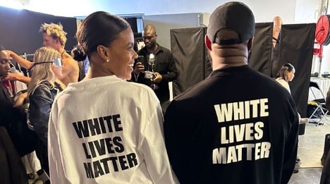 Kanye wearing White Lives Matter shirt at fashion show