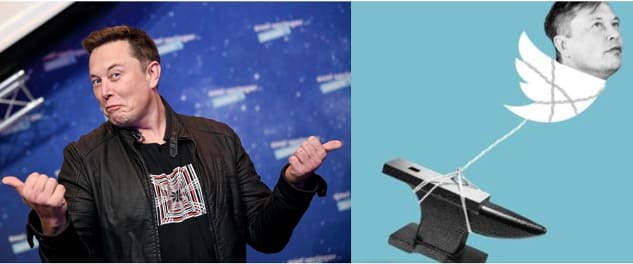 Elon Musk thumbs up and anvil around neck