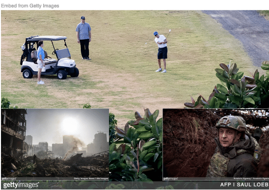 Biden golfing in Caribbean while Zelensky was visiting trenches in Ukraine
