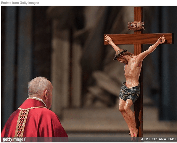 Pope Francis observing the crucifixion of Jesus Christ