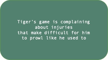 Tiger's game is complaining about injuries that make it difficult for him to prowl like he used to 