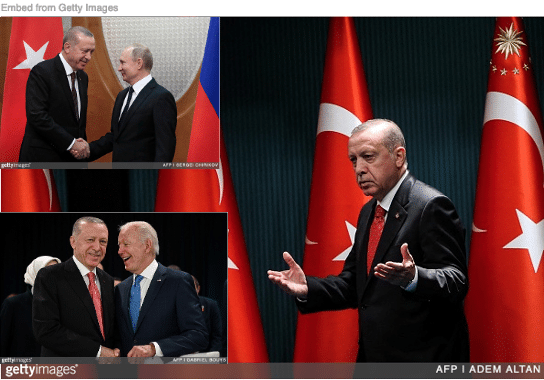 Turkish president Erdogan with Russian president Putin and America president Biden.
