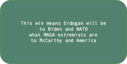 This win means Erdogan will be to Biden and NATO what MAGA extremists are to McCarthy and America.