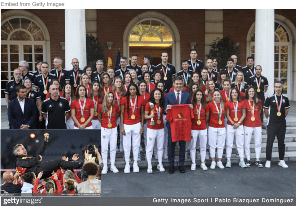 Prime Minister Pedro Sanchez greeting Spain's women's world cup champions.