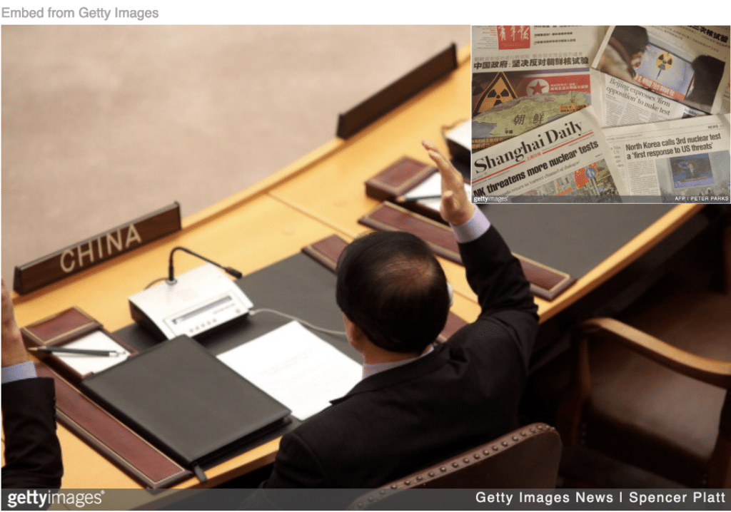 China voting at UN Security Council on North Korea test firing missiles.