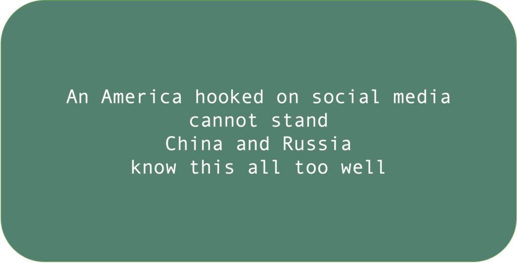 An America hooked on social media cannot stand. China and Russia 
know this all too well.