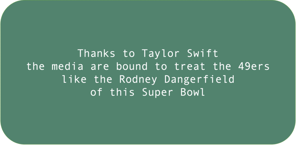 Thanks to Taylor Swift the media are bound to treat the 49ers like the Rodney Dangerfield of this Super Bowl.
