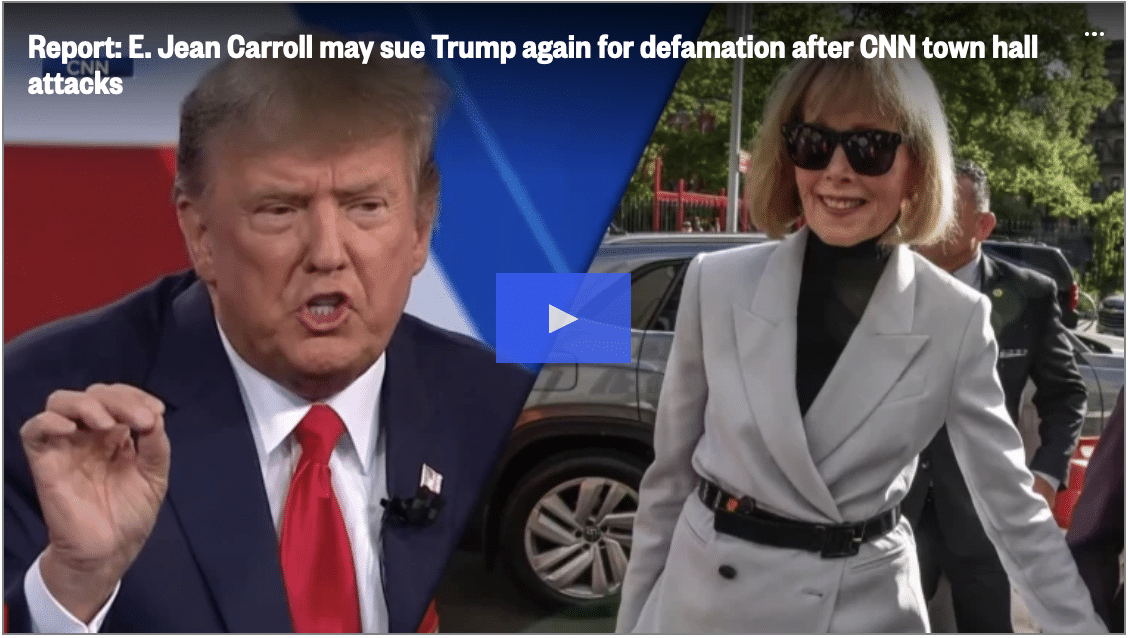 Trump fuming and Carroll laughing image of their defamation lawsuit