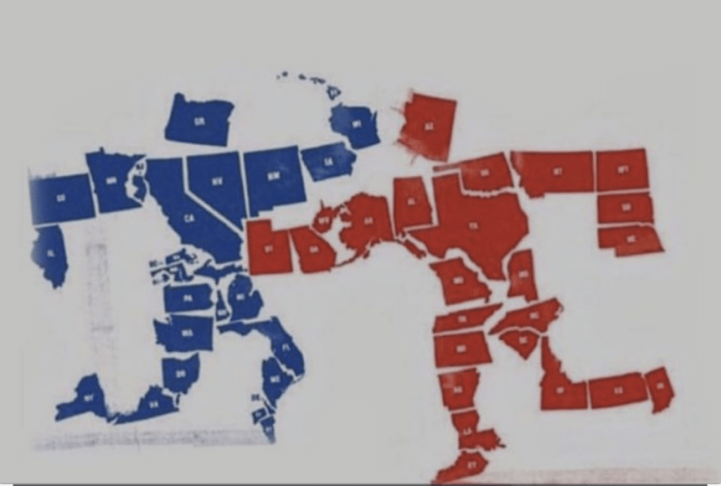 cartoon image of red states fighting blue states