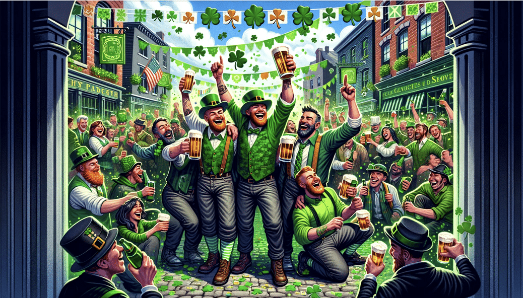 cartoon of Irish drinking and carousing on St. Patrick's Day
