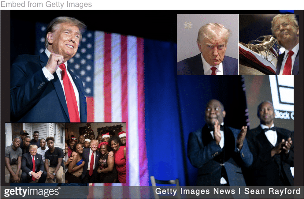 Trump at Black conservative gala with AI images of Trump with Blacks.