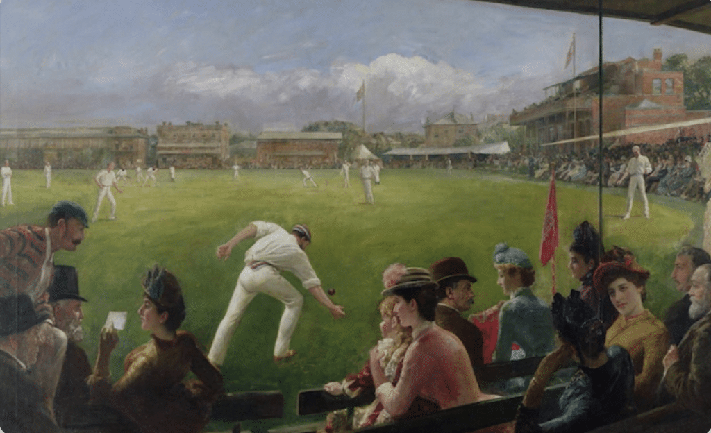 Scene of British playing cricket