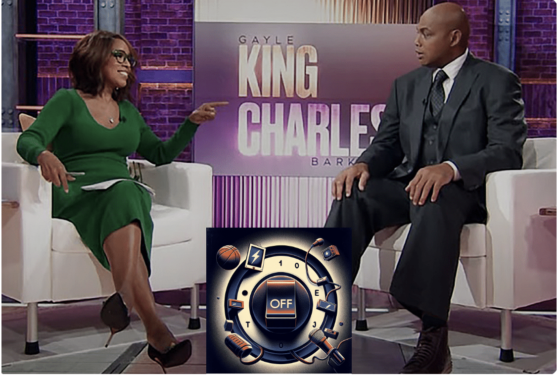 Gayle King and Charles Barkley on set of their canceled show.