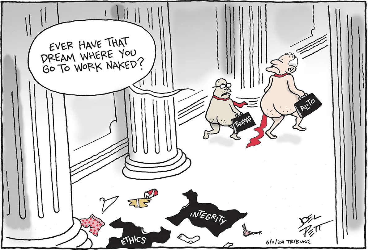 cartoon of Thomas and Alito running naked through Supreme Court