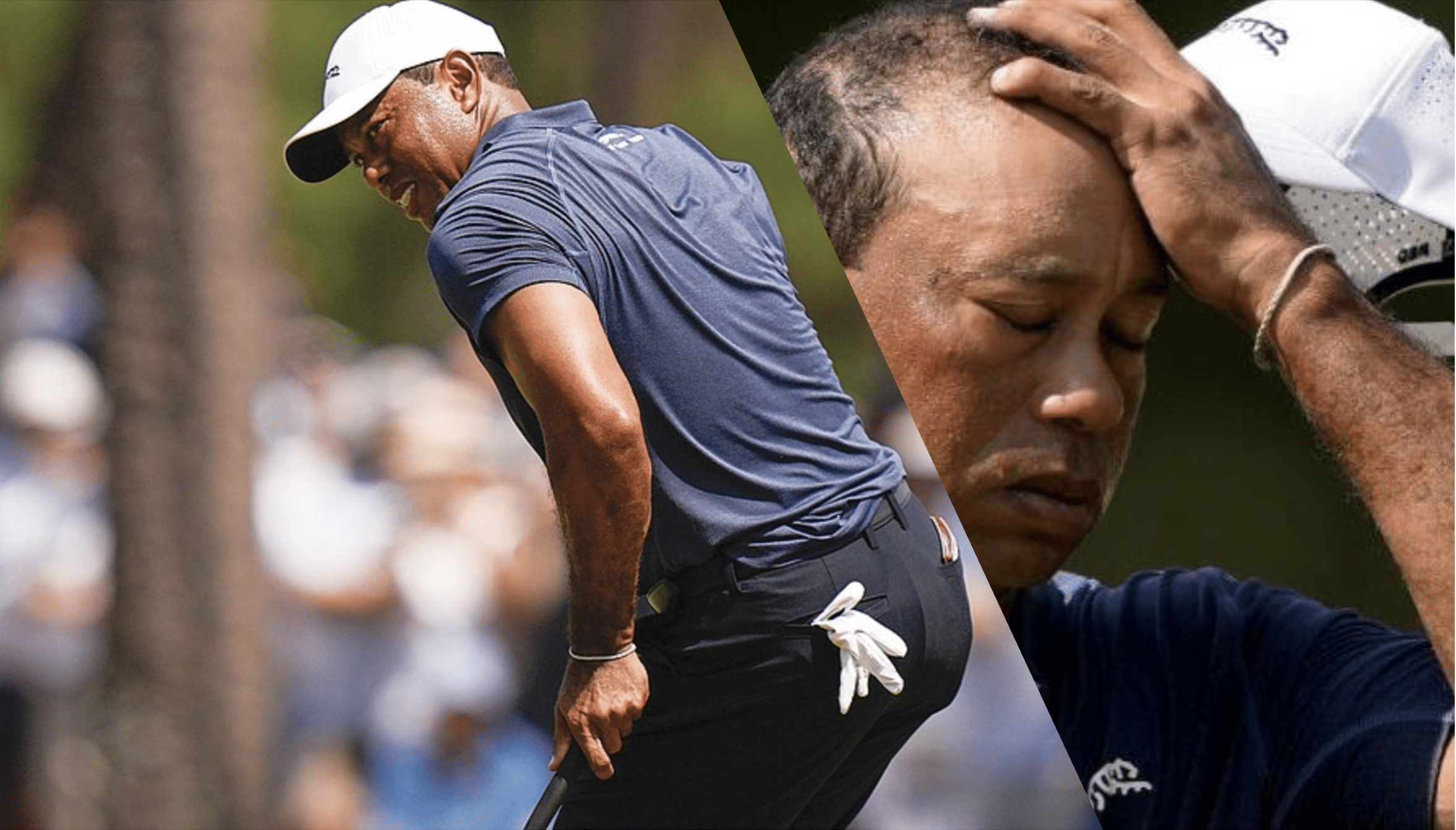 Tiger Woods wincing in pain as he misses another cut