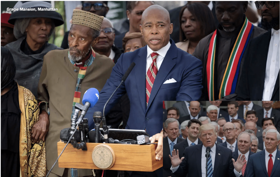 Mayor Adams spinning his indictment at Gracie Mansion and Trump spinning his impeachment at the White House