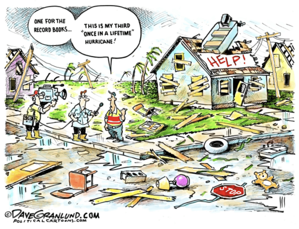 cartoon of hurricane damage