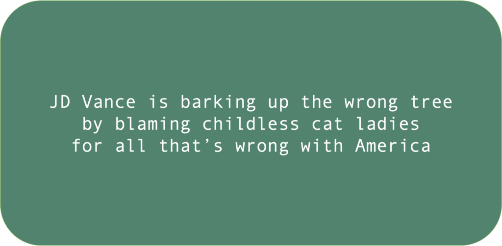 JD Vance is barking up the wrong tree by blaming childless cat ladies for all that’s wrong with America