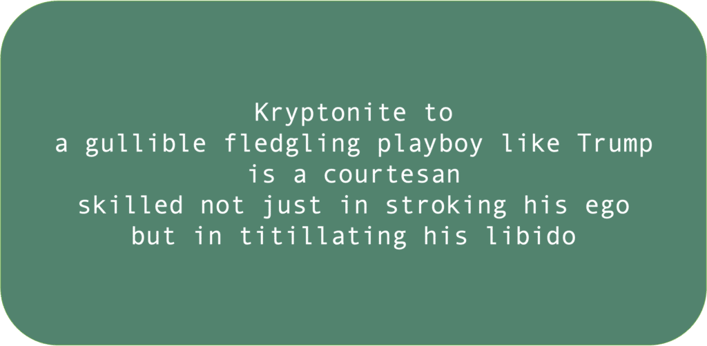 Kryptonite to a gullible fledgling playboy like Trump is a courtesan skilled not just in stroking his ego but in titillating his libido 