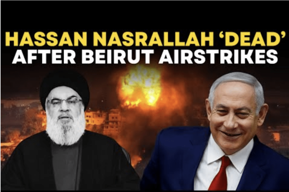 image of smiling Netanyahu after killing Nasrallah