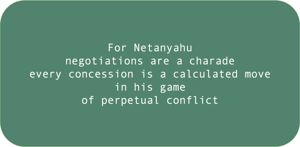 For Netanyahu negotiations are a charade every concession is a calculated move in his game of perpetual conflict