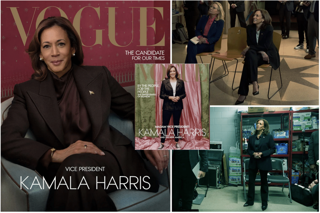 Kamala on cover of Vogue with images from her feature inset