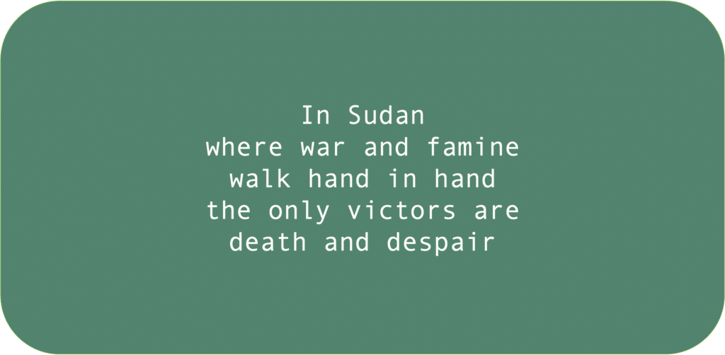 In Sudanwhere war and famine walk hand in hand the only victors are death and despair 